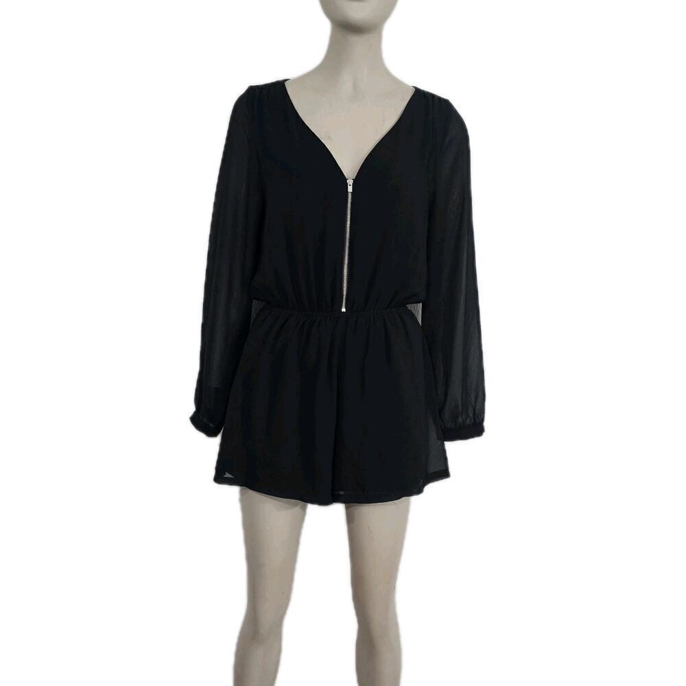 Express Chiffon Short ROMPER Sheer Long Sleeves Black Size XS - Picture 4 of 13